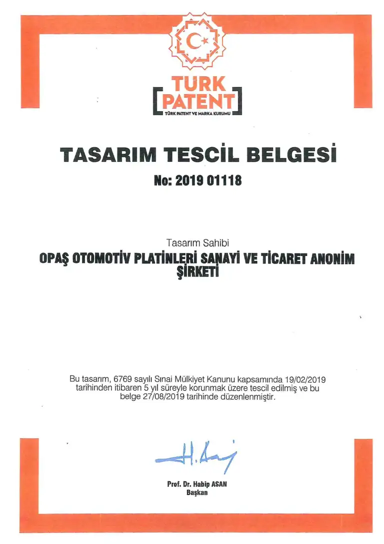 Tasarım Tescil Belgesi